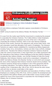 AIDEF Opposes Corporatisation of OFs