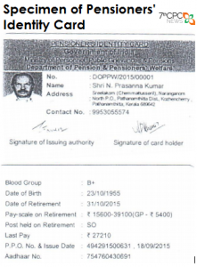 Specimen of Pensioners Identity Card