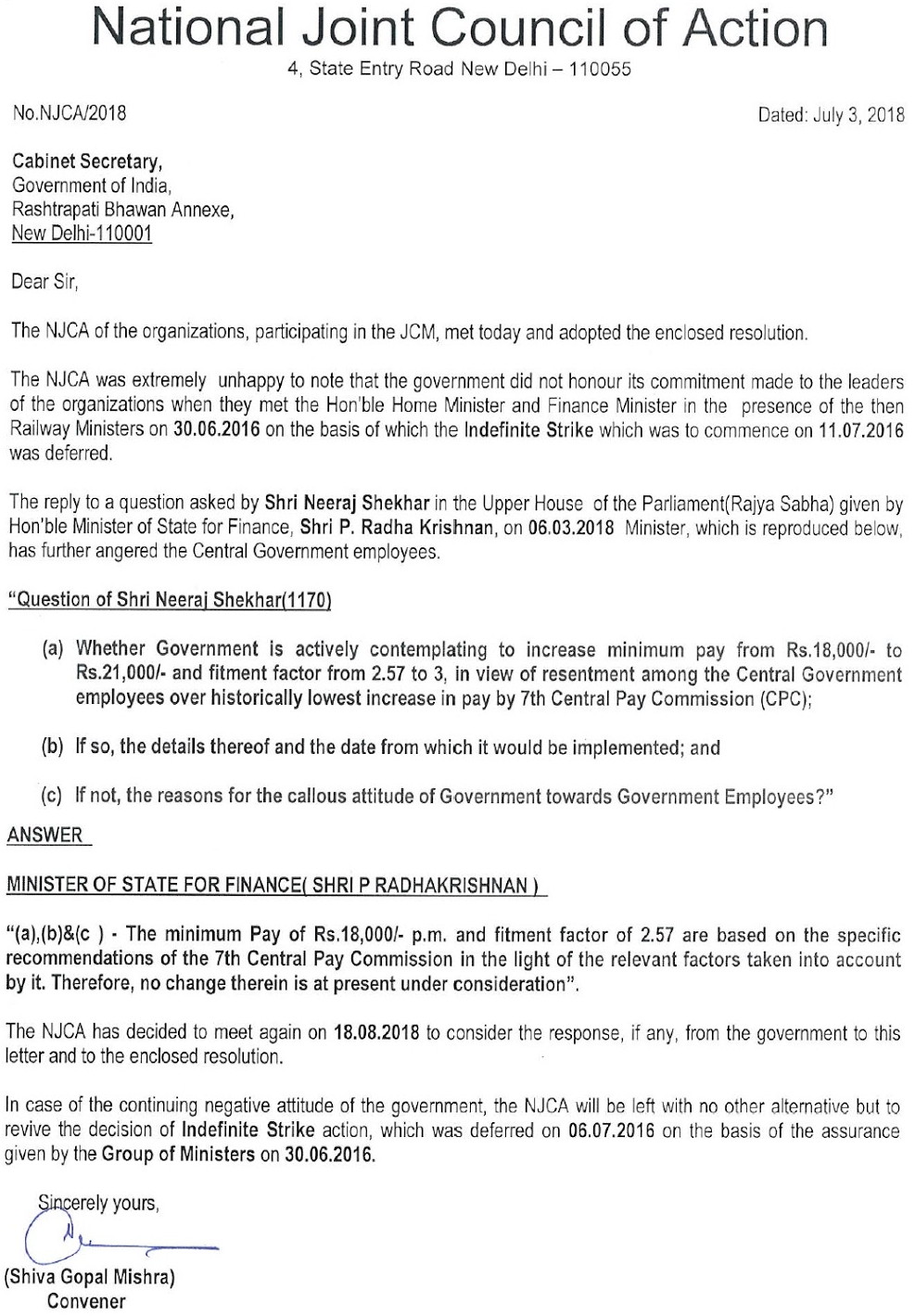 NJCA Letter to Cabine Secretary dt 3.7.2018 — CENTRAL ...