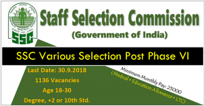 ssc vi phase 1136 vacancies 2018