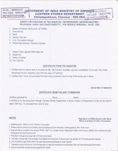 CSD Application Form for Service Personnel