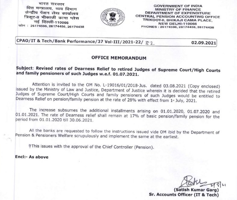 28% DR from July 2021 to Retired Judges of Supreme Court High court PDF