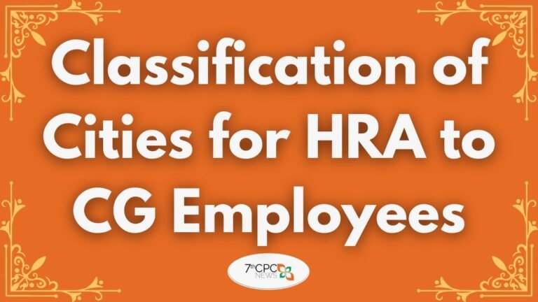 Classification of Cities for HRA to CG Employees