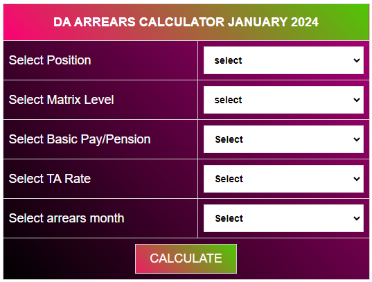 DA Arrears Calculator January 2024