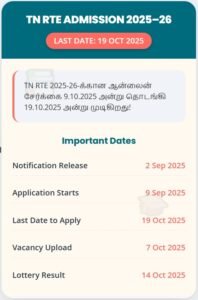 TN RTE Admission 2025-26 Online Application Last Date 19.10.2025