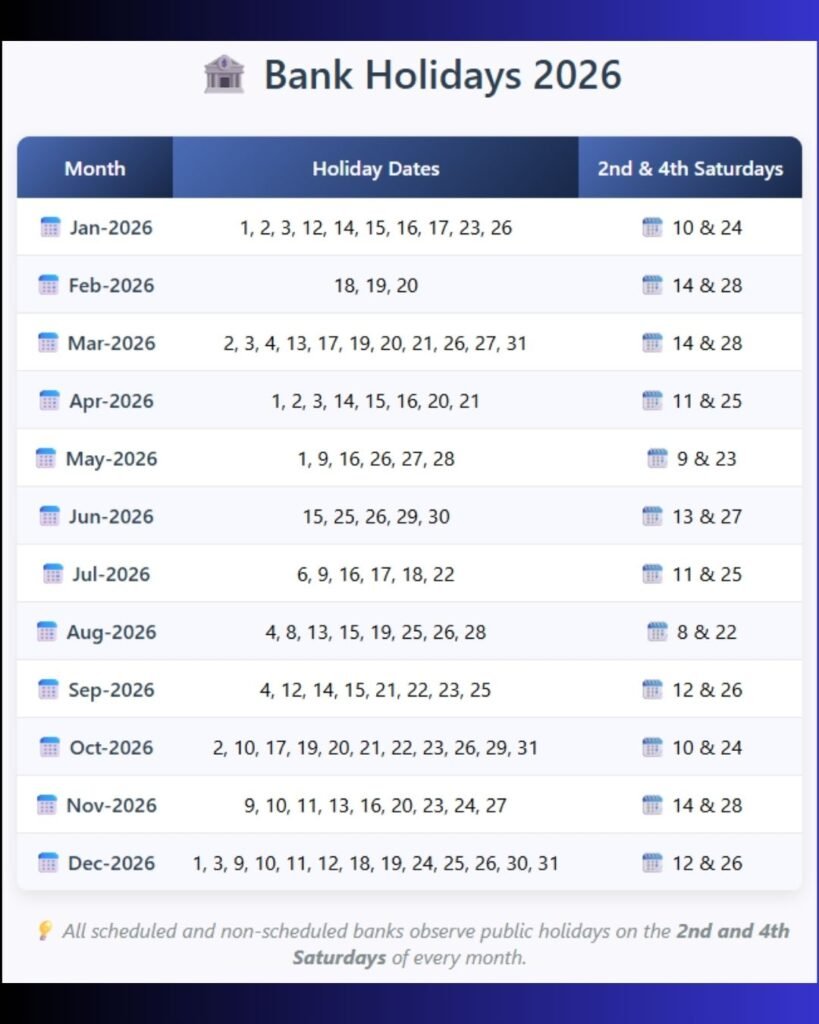 Bank Holiday Table 2026
