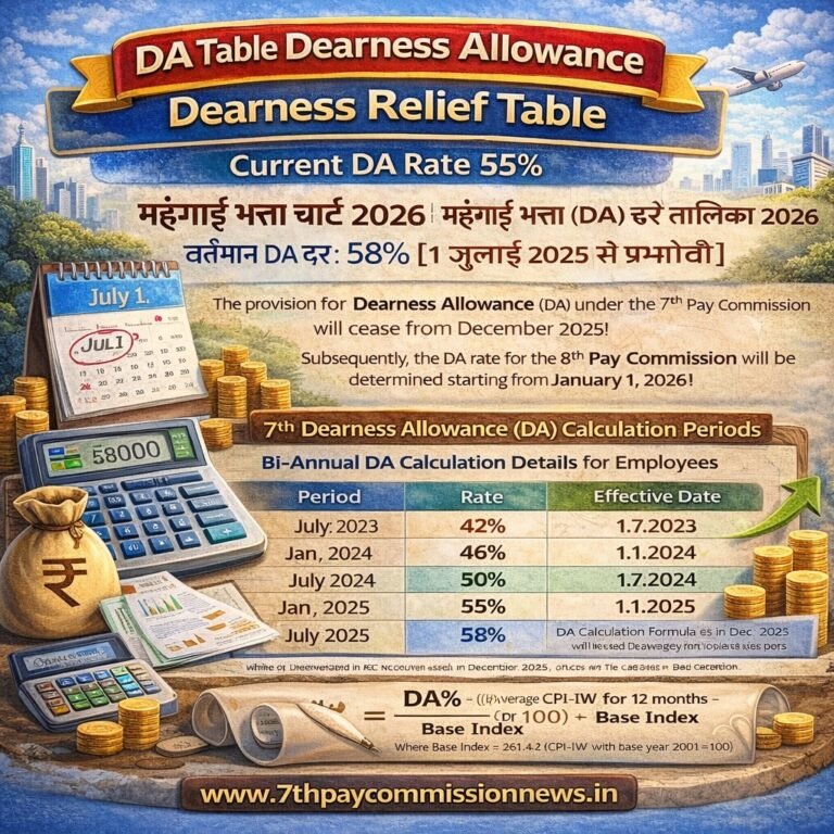 Current Da Rate DA Table Dearness Allowance Dearness Relief Table | Current DA Rate 60% ...
