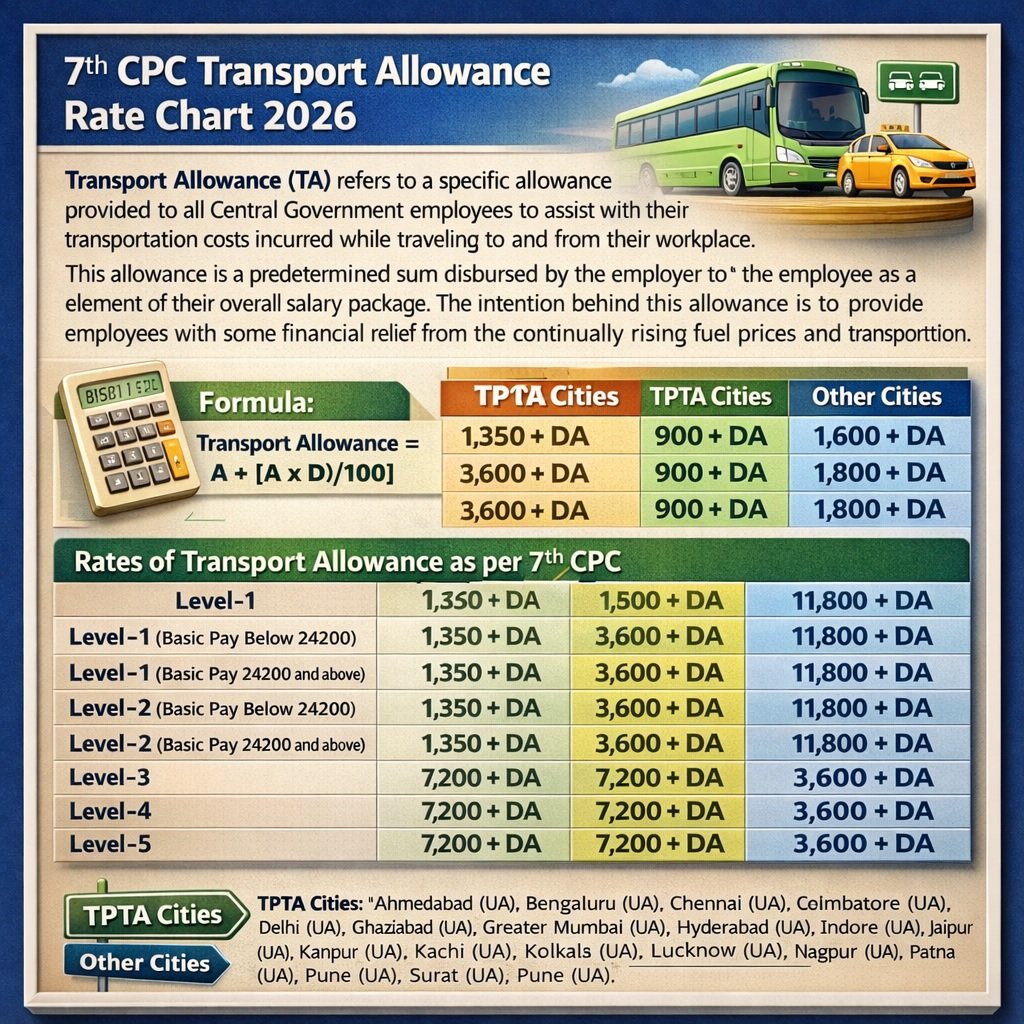 7th CPC Transport Allowance Rate Chart 2026