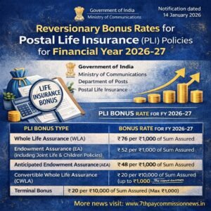 PLI Bonus Rates 2026-27 Reversionary Bonus on Postal Life Insurance